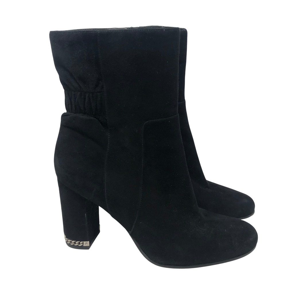 Michael Kors Ankle Boots Womens 8.5 Black Suede Block Heel Chain Detail